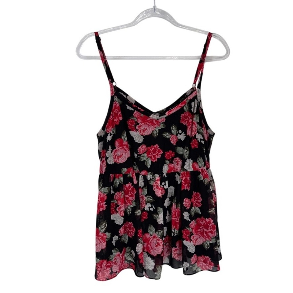 Torrid Romantic Floral Babydoll Top Black Pink Floral Lined Size L